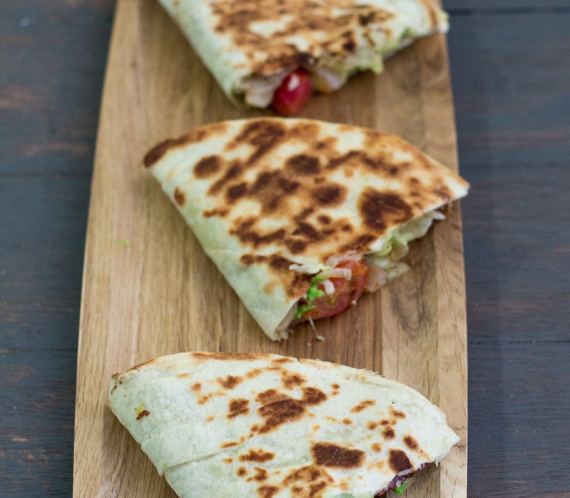 Caramelized onions, mushroom and avocado quesadillas
