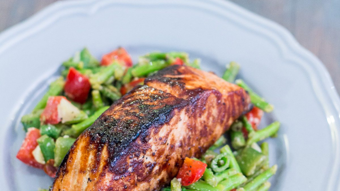 Honey Garlic Salmon with Warm Chopped Asparagus Salad