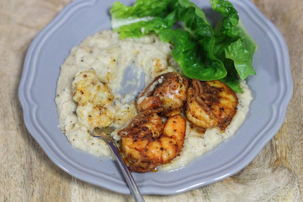 Cauliflower Mash and Spicy Prawns