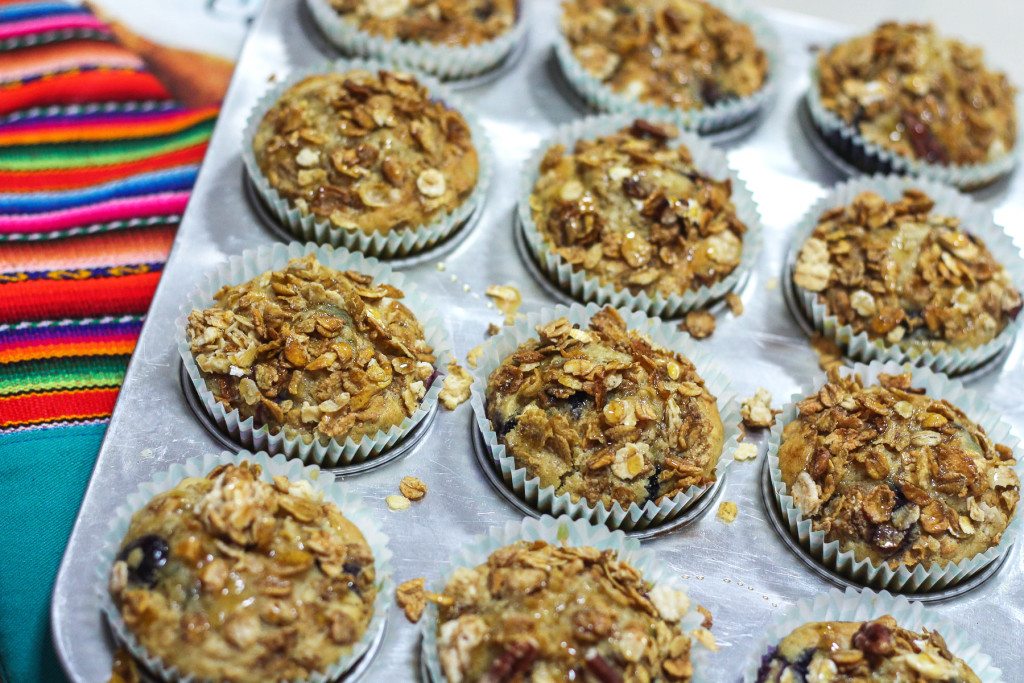 Blueberry Oatmeal Muffins with Granola Topping