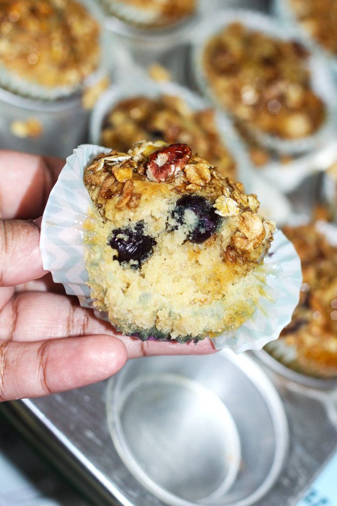Blueberry Oatmeal Muffins with Granola Topping