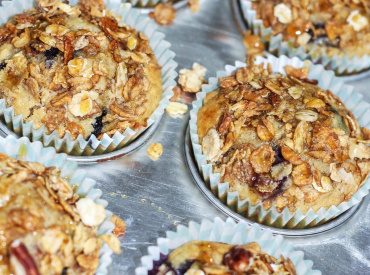 Blueberry Oatmeal Muffins with Granola Topping
