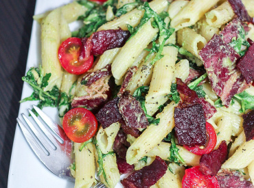 BLT Pasta with Avocado Dressing