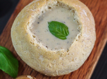 Creamy Mushroom Soup in Bread Bowls