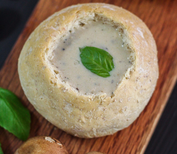 Creamy Mushroom Soup in Bread Bowls