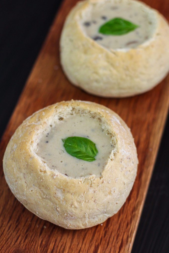 Creamy Mushroom Soup in Bread Bowls