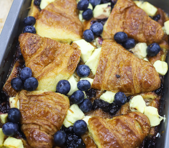 Blueberry and Cream Cheese Croissant Pudding