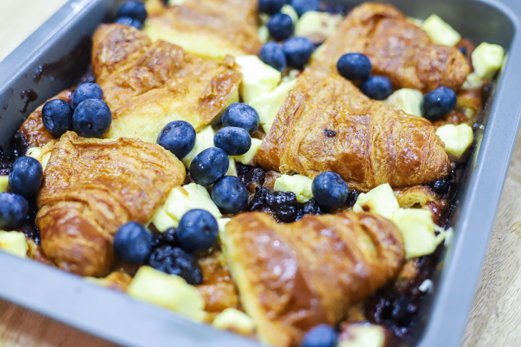 Blueberry and Cream Cheese Croissant Pudding