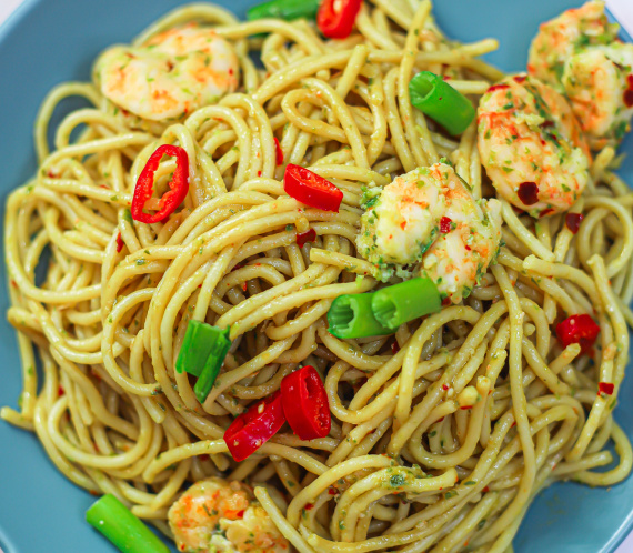 Delicious Asian Prawn Spaghetti